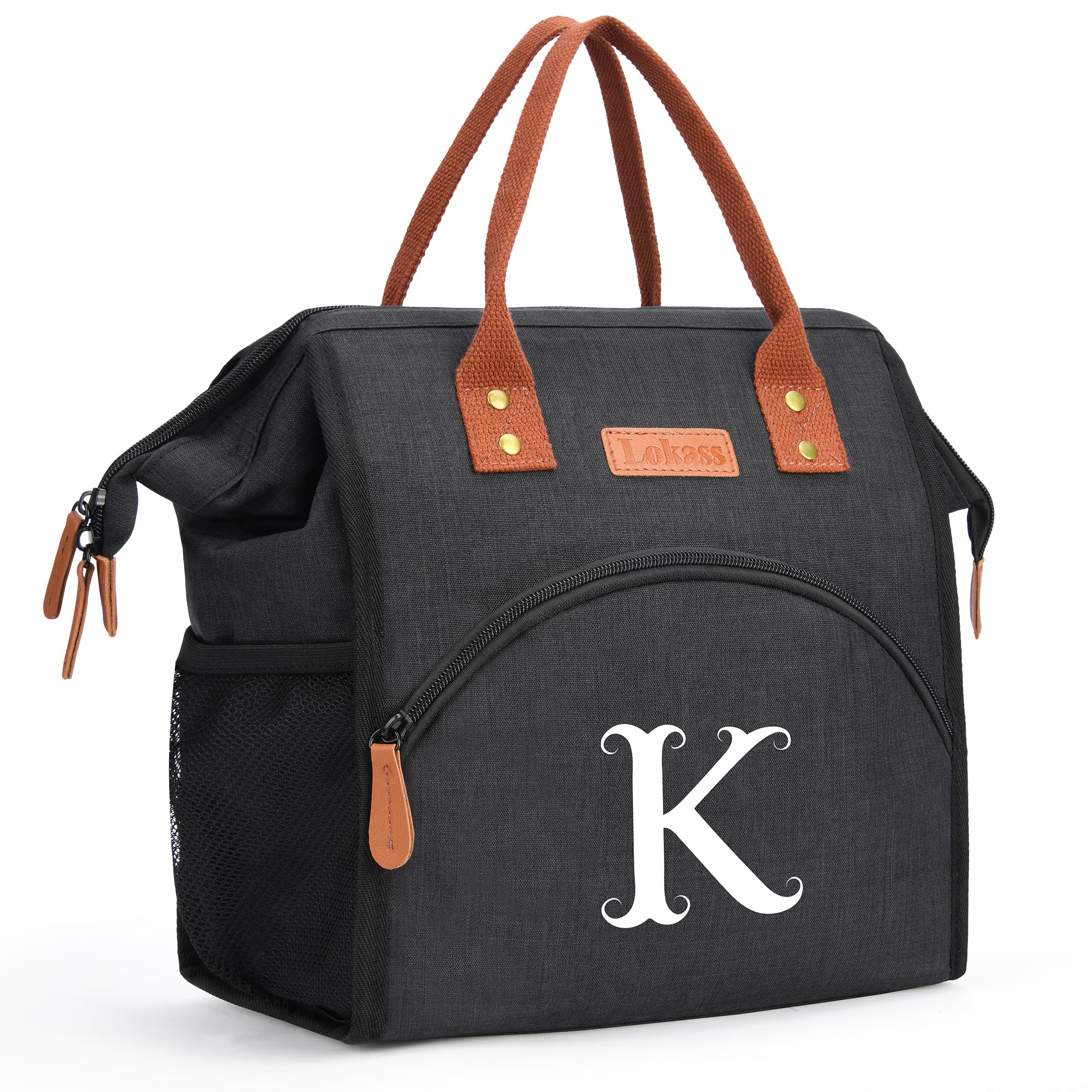 Personalized Lunch Box for Women, Initial Reusable Insulated Lunch Bag, Wide-Open Adult Lunchbox Cooler Lunchbag, Leakproof Lunch Tote for Picnic Work