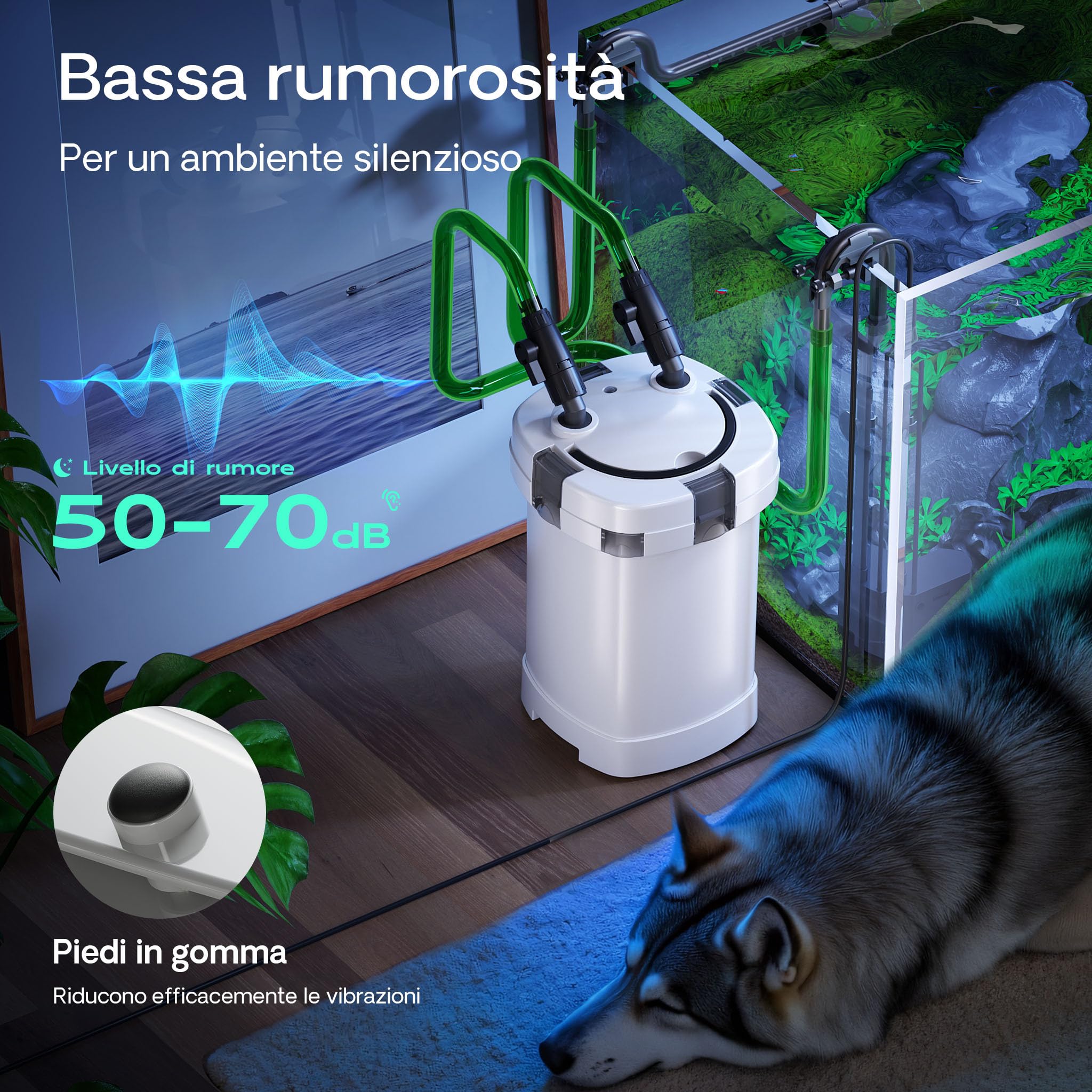 SunSun HW-504A Filtro Esterno per acquari con Pompa 800 l/h, Filtro a 4 stadi con mezzi e spugne filtranti Inclusi