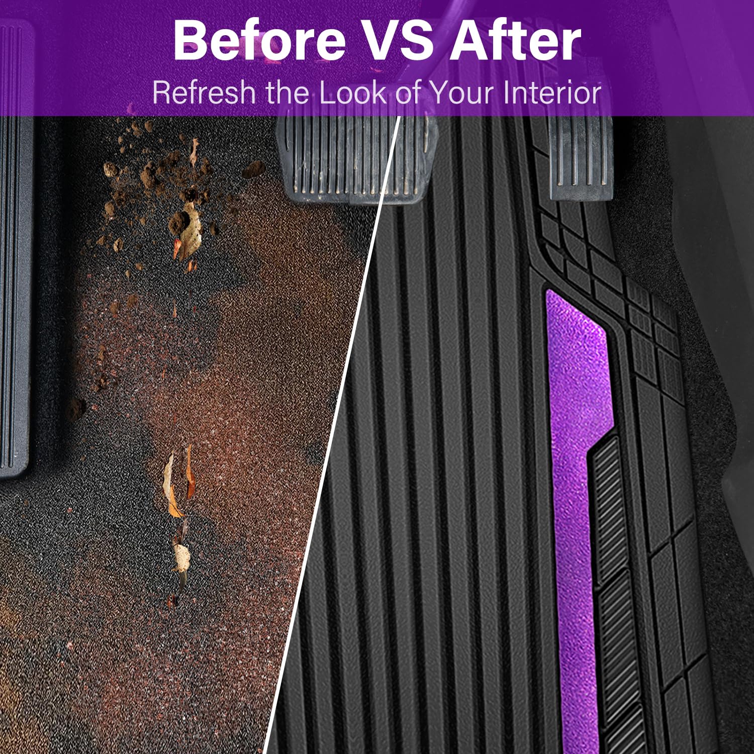 CAR PASS Heavy Duty Rubber Car Mats Metallic Aluminum Film All Weather Floor Mats Waterproof Universal Trim to — view 6