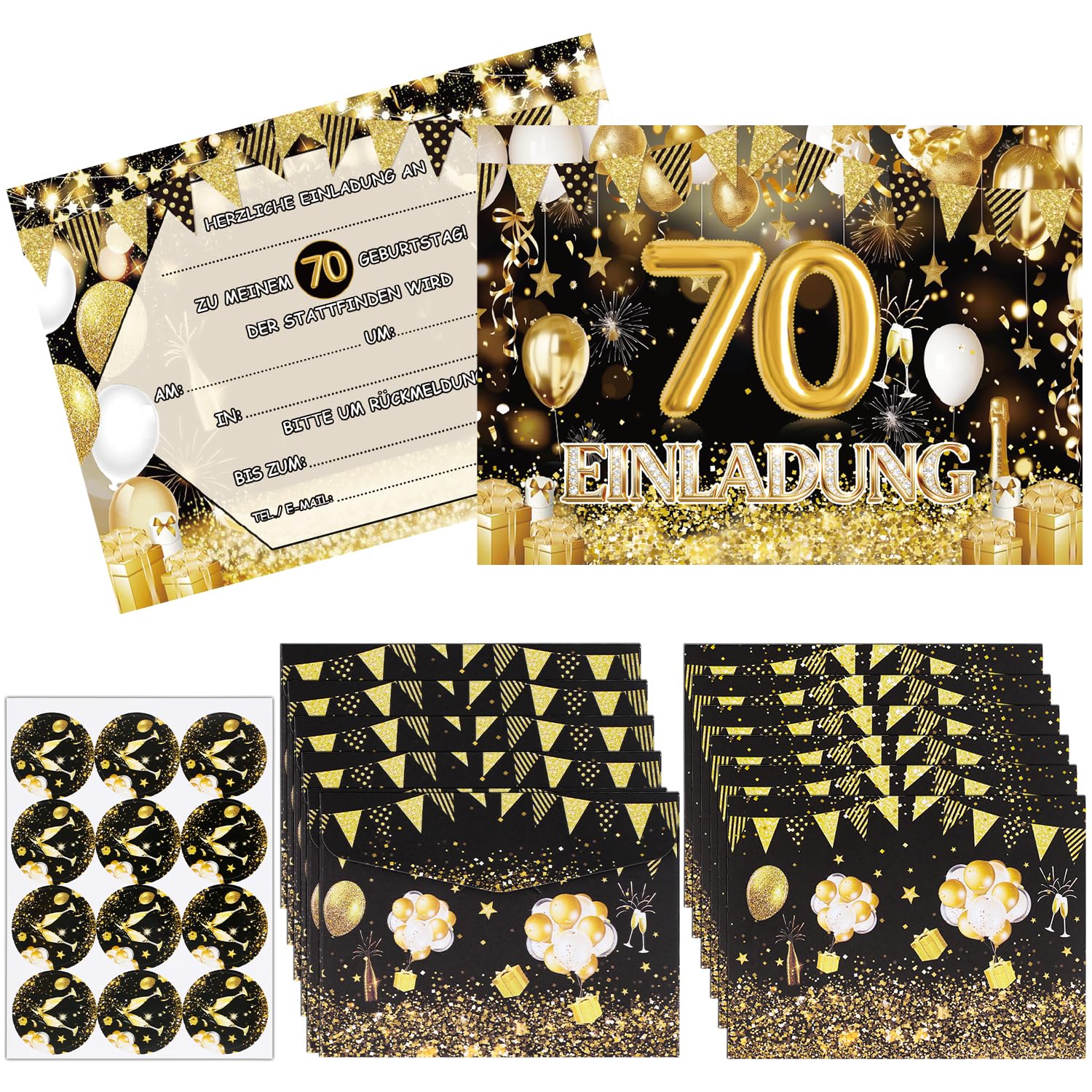 Ezydka Einladung zum 70. Geburtstag Mann Einladungskarten 70 Geburtstag | 12 Geburtstagseinladung 12 Umschlag und Aufklebern, Einladungen für Frauen und Männer Party