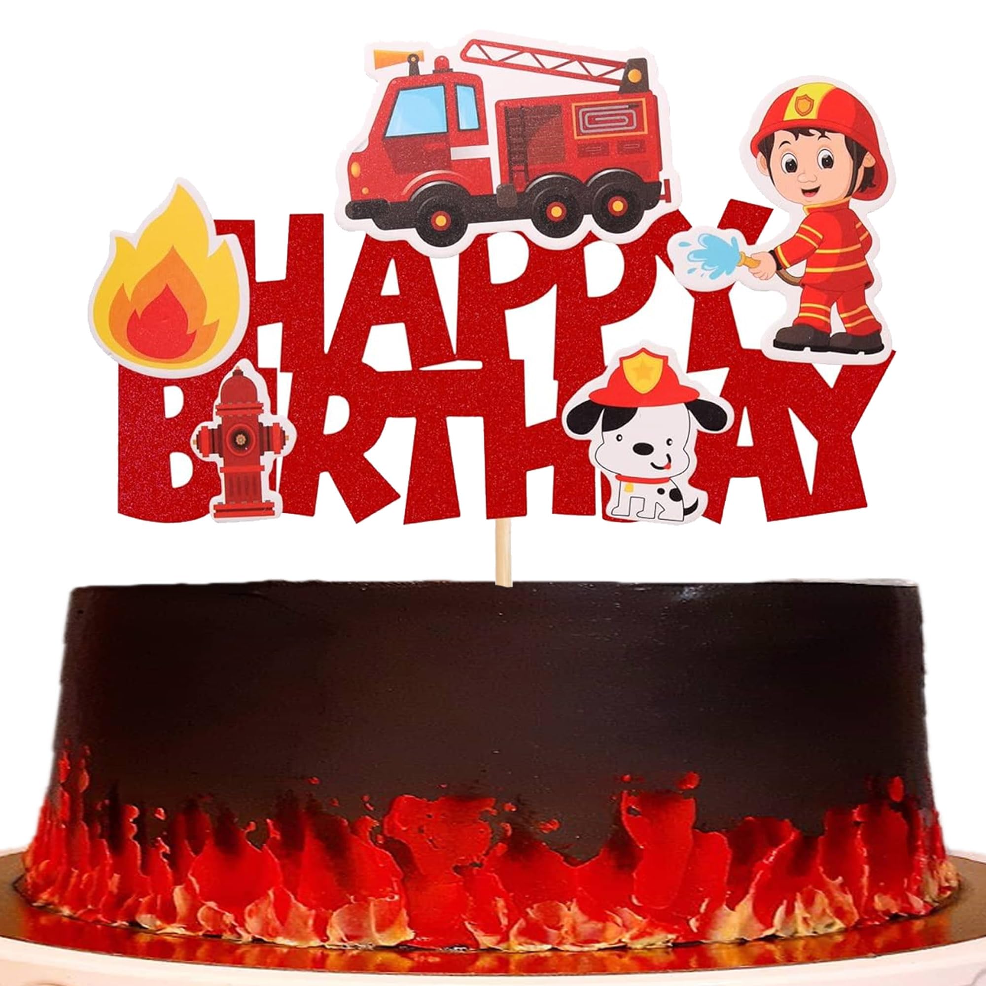 Décoration Gâteau Pompier – 9 Pièces Avec Panneau “Joyeux Anniversaire”, Pour Cupcakes, Donuts, Thème Pompier Enfants