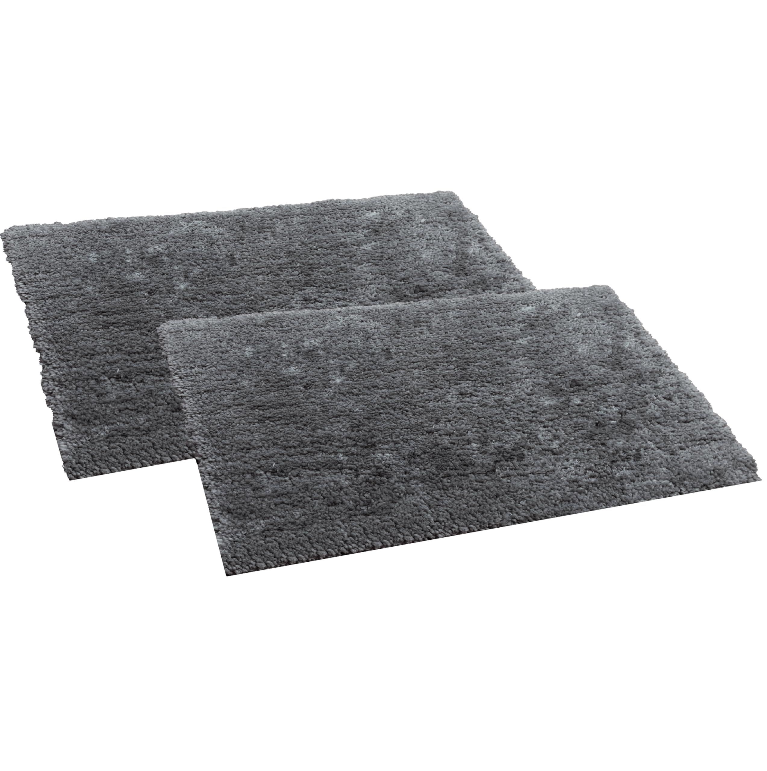 Amazon Brand - Solimo Premium Anti-Slip Microfibre Bathmat - 60Cm X 40Cm, Steel Grey, Pack Of 2, Microfiber, Round