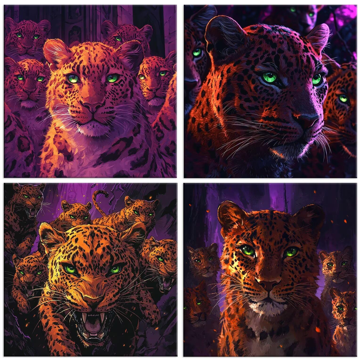 5D Diamond Painting Gepard, Diamant Malerei Erwachsene 50x50cm w-513 | 4 Pack Diamond Painings Erwachsene, 5D DIY Diamant Malerei Mosaikherstellung für Relaxation and as a Wall Deko Geschenk