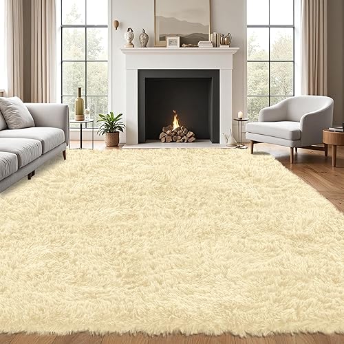 Miniatura 17 de Alfombra de Área de 8 x 10 pies para Sala de Estar: Alfombras Negras Ultra Suaves y Esponjosas Shag, Alfombra Grande de Felpa Difusa Antideslizante