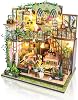 Cuteefun DIY Miniature House Kits, Wooden Dollhouse with LED, Tiny House Kit for Adults to Building, Unique Gift for Birthday Christmas' Day(Flower house)