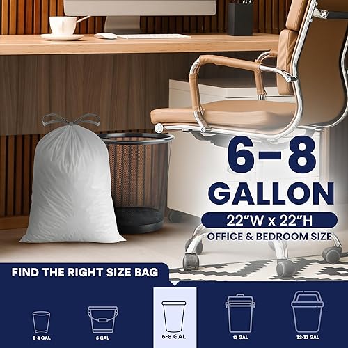Miniatura 3 de Plasticplace Bolsas de basura de 8 galones bolsa de basura blanca premium con cordón, 0.7 mil de grosor, forros duraderos para botes de basura,