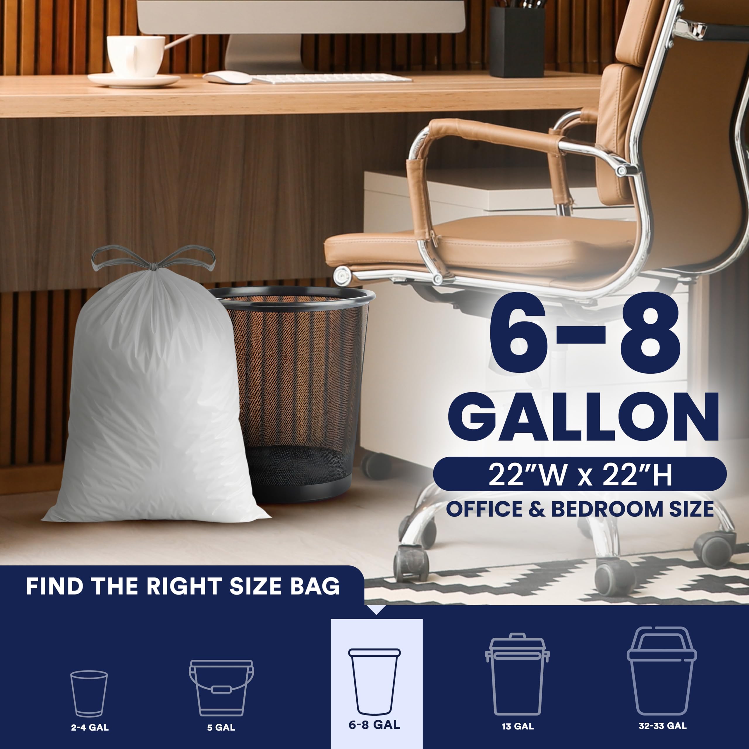 Plasticplace Bolsas blancas con cordón de 8 galones, 100% material de primera calidad, 22 x 22 pulgadas, 0.7 mil, 200/caja, caja diseñada con solapa fácil de abrir para tu comodidad