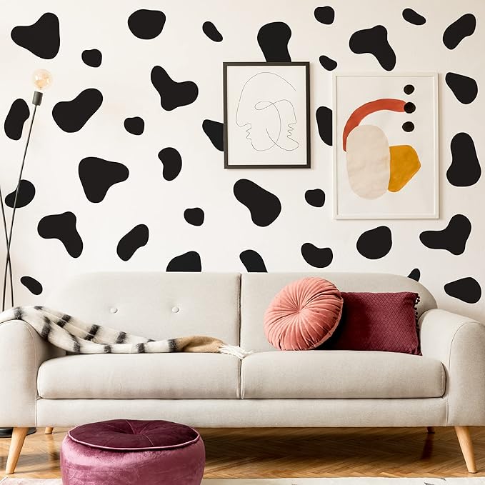 Large Black Vinyl Cow Print Wall Decals, Peel and Stick