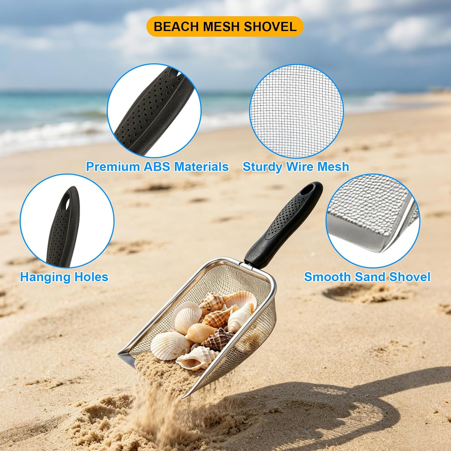 4 Pcs Beach Sand Shovel Kit, Stainless Steel Beach Mesh Shovel Sand Sifters image 4