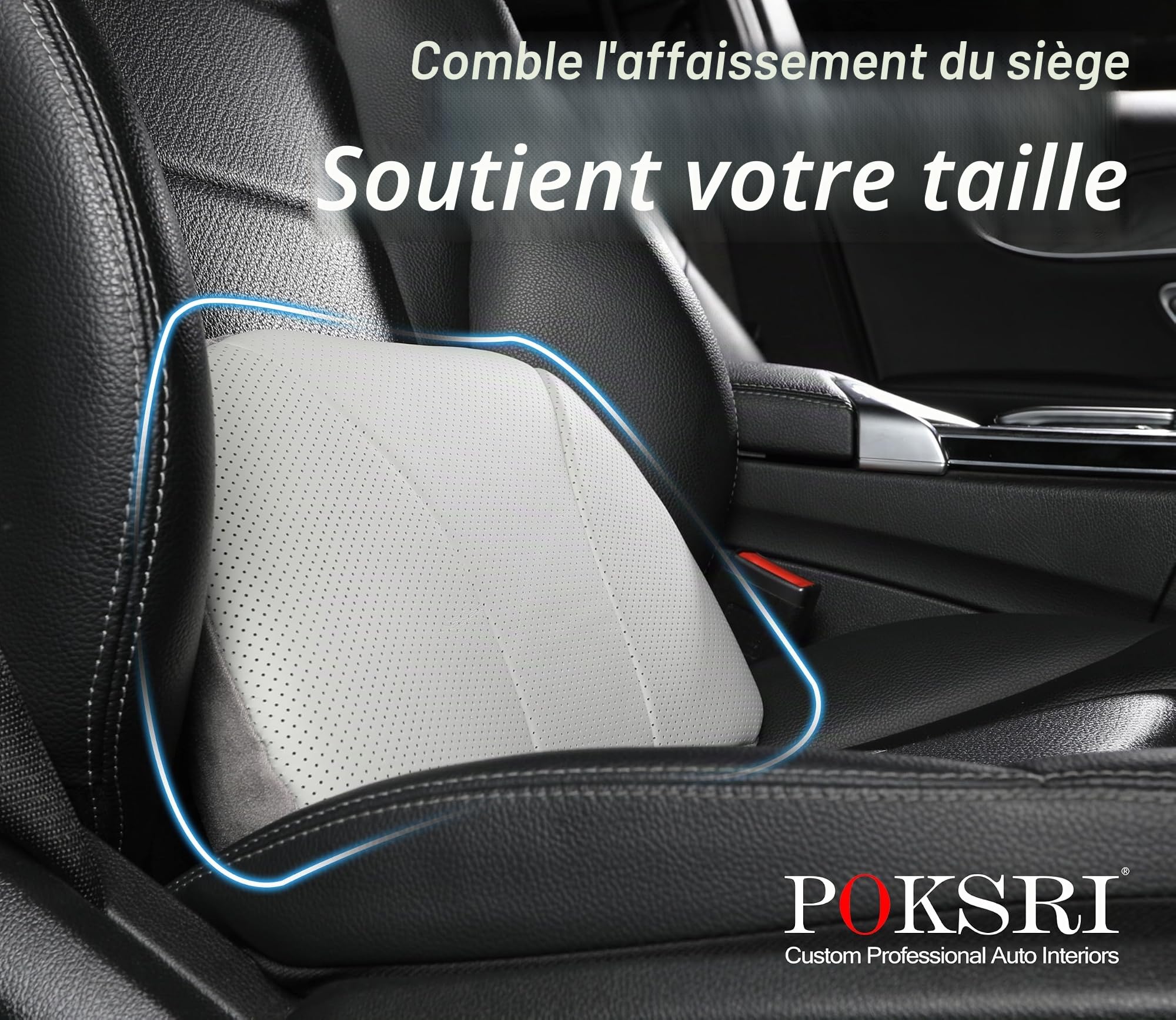1P Cuir de Vache véritable Coussin Lombaire Voiture conducteur,Mousse à mémoire de Forme, véritable Cuir de Vache,Coussin Dorsal reiller Soutien Lombaire,Polyvalent(Gris)