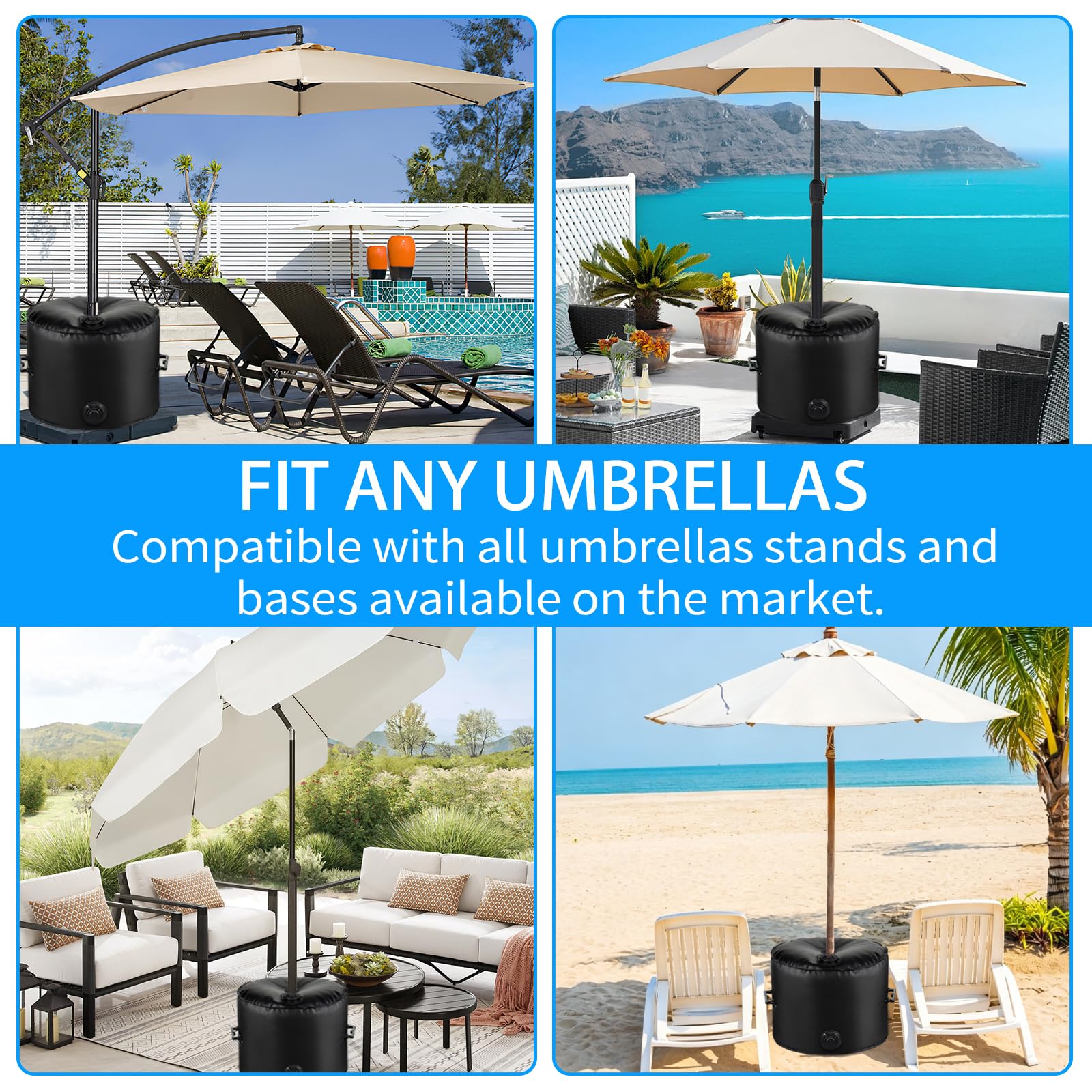 Base per Parasol con Peso – capacità Massima 40 kg, Base Riempibile d'Acqua per Parasol Pesante (40 L), con Maniglia, Zavorra Pieghevole – per Giardino, Terrazzo, Cortile, Spiaggia