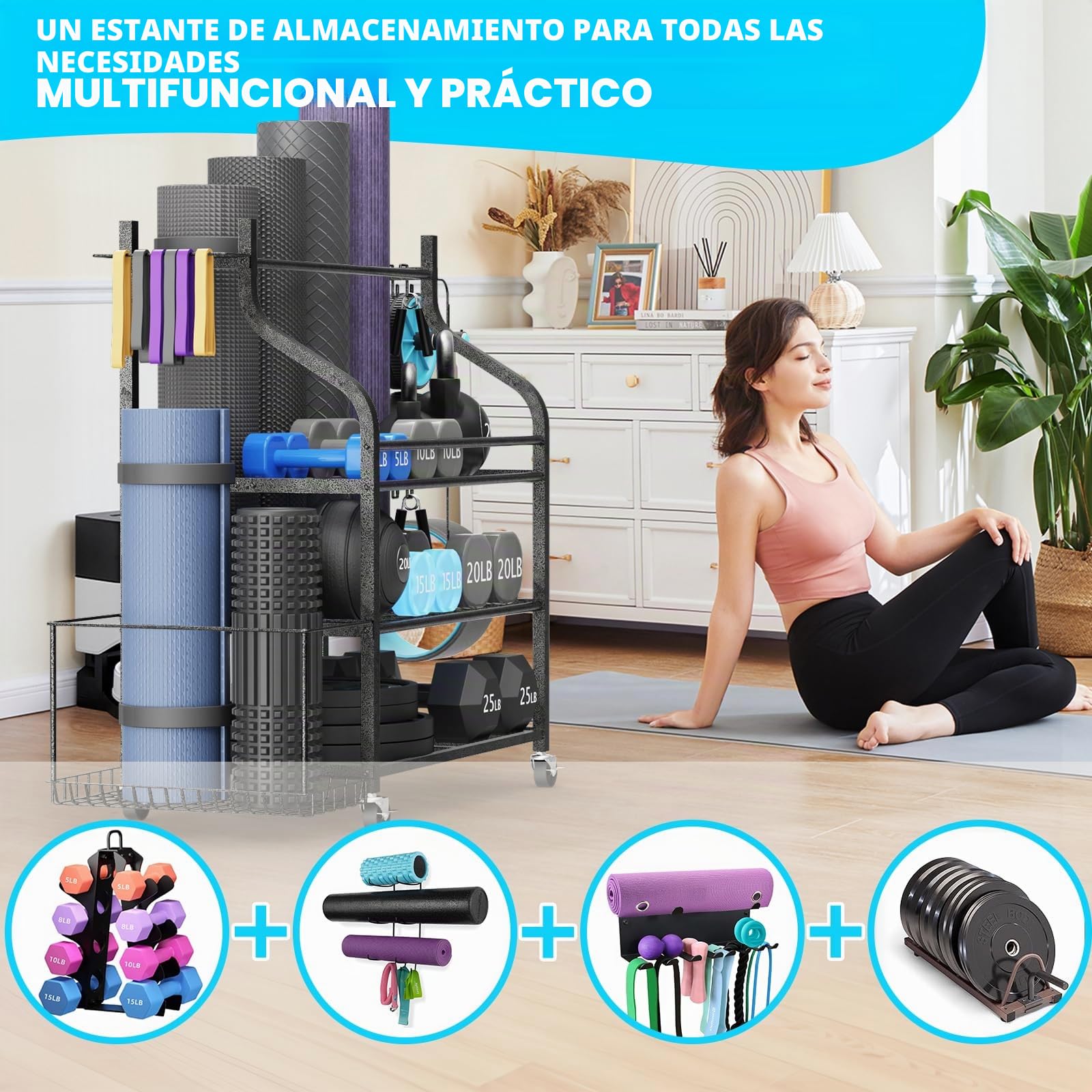 soporte para mancuernas y pesas rusas, entrenamiento de fuerza, capacidad de carga de 204 kg, soporte de disco ajustable, esterillas de yoga