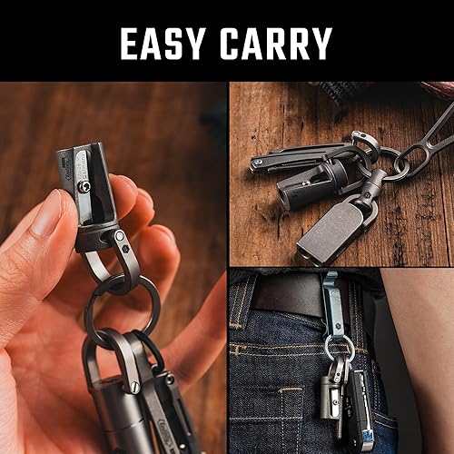 Miniatura 3 de KeyUnity KT00 Sacapuntas de mano de aleación de titanio, mosquetón de llavero KM05, anillo D KA17 y paquete de mini navajas de bolsillo KK06