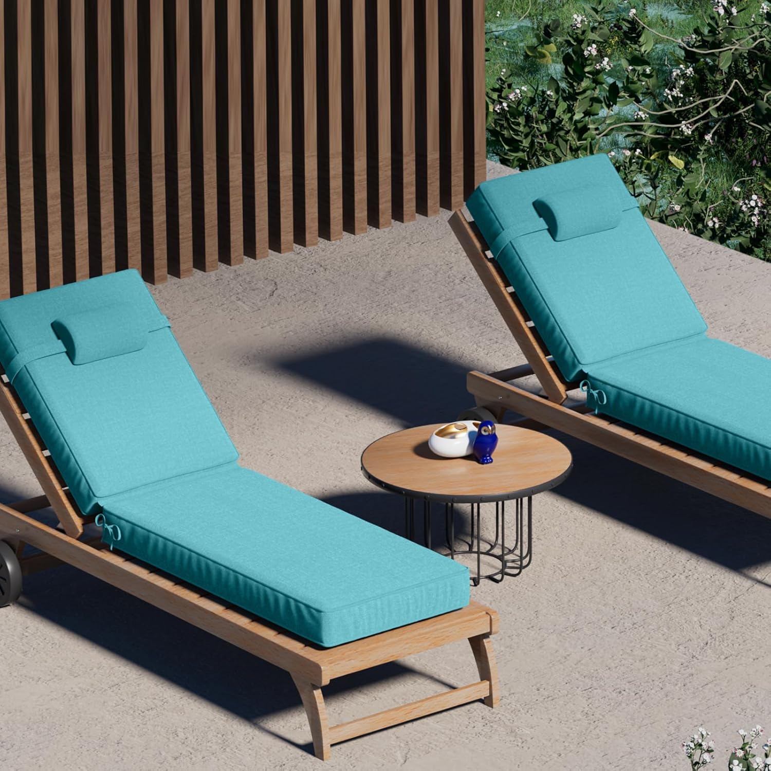 72 x 21 x 4 Inch Olefin Chaise Lounge Cushions, Lounge Chair Cushions with Headrest for Outdoor Furniture - Weather and Fade Resistant Patio Replacement Furniture Lounge Chair Cushion Set of 2