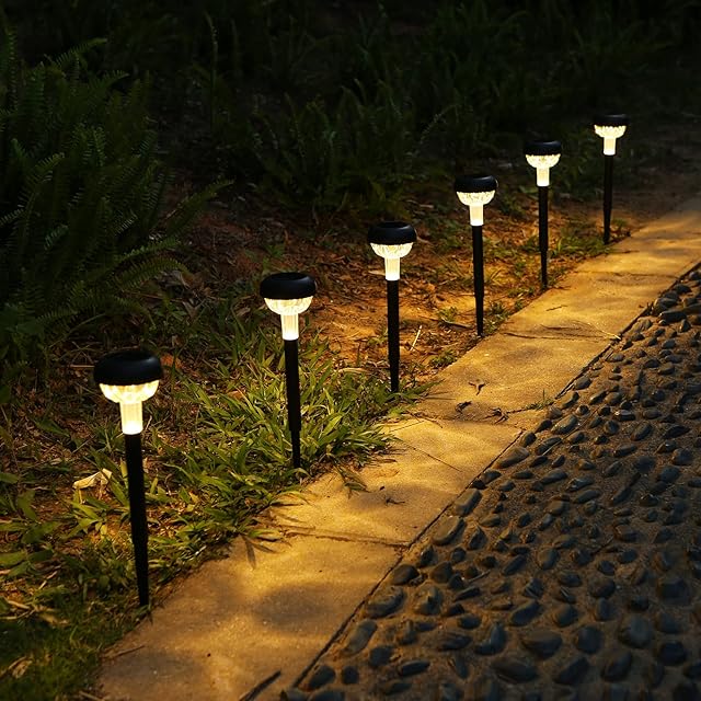 Solar Lights Outdoor Garden 6 Pack Garden Path Lights Solar Powered Warm White Outdoor Pathway Light Solar IP65 Waterproof Stake Lights for Patio