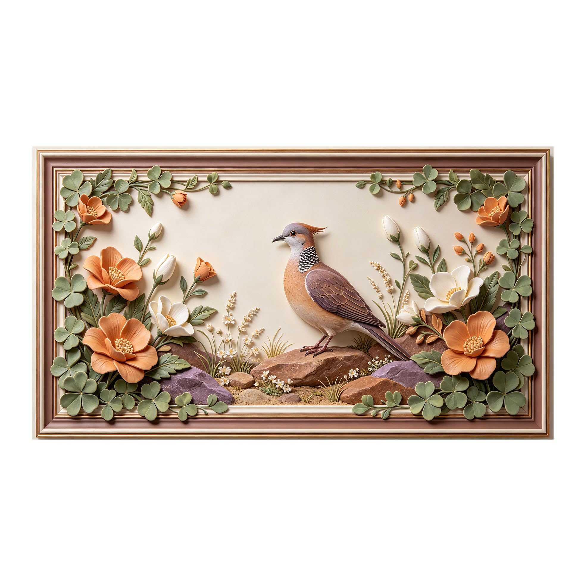 Yzpallescene 3D 3D Framed Wall Art 50cm×90cm Bird and Floral Botanical Relief Effect Large Size SelfAdhesive Removable Wall Decor Prints Artwork for Living Room Bedroom Office