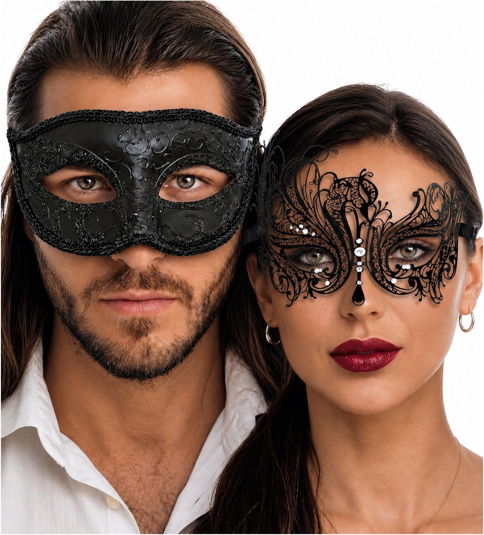 Masque de Mascarade Masque vénitien pour Couple - Noir - Taille Unique