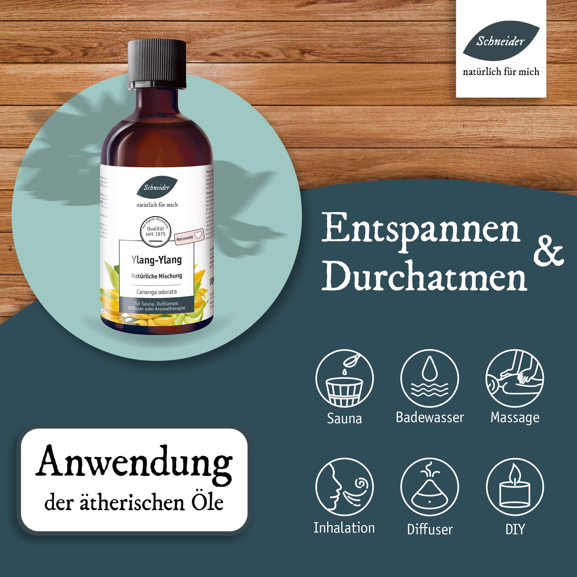 Saunabedarf Schneider Ylang-Ylang-Öl – ätherische Ölmischung naturrein – 100 ml Inhalt – wohltuender Lufterfrischer