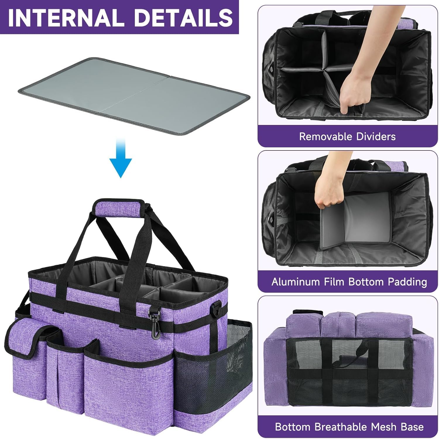 Cleaning Caddy with Handle,Cleaning Organiser,Multifunctional Cleaners Bag with Detachable Thick Dividers,Adjustable Waist Belt,Shoulder Straps for Cleaning Supplies,Home,Car,Garden,Large,Purple - Image 2
