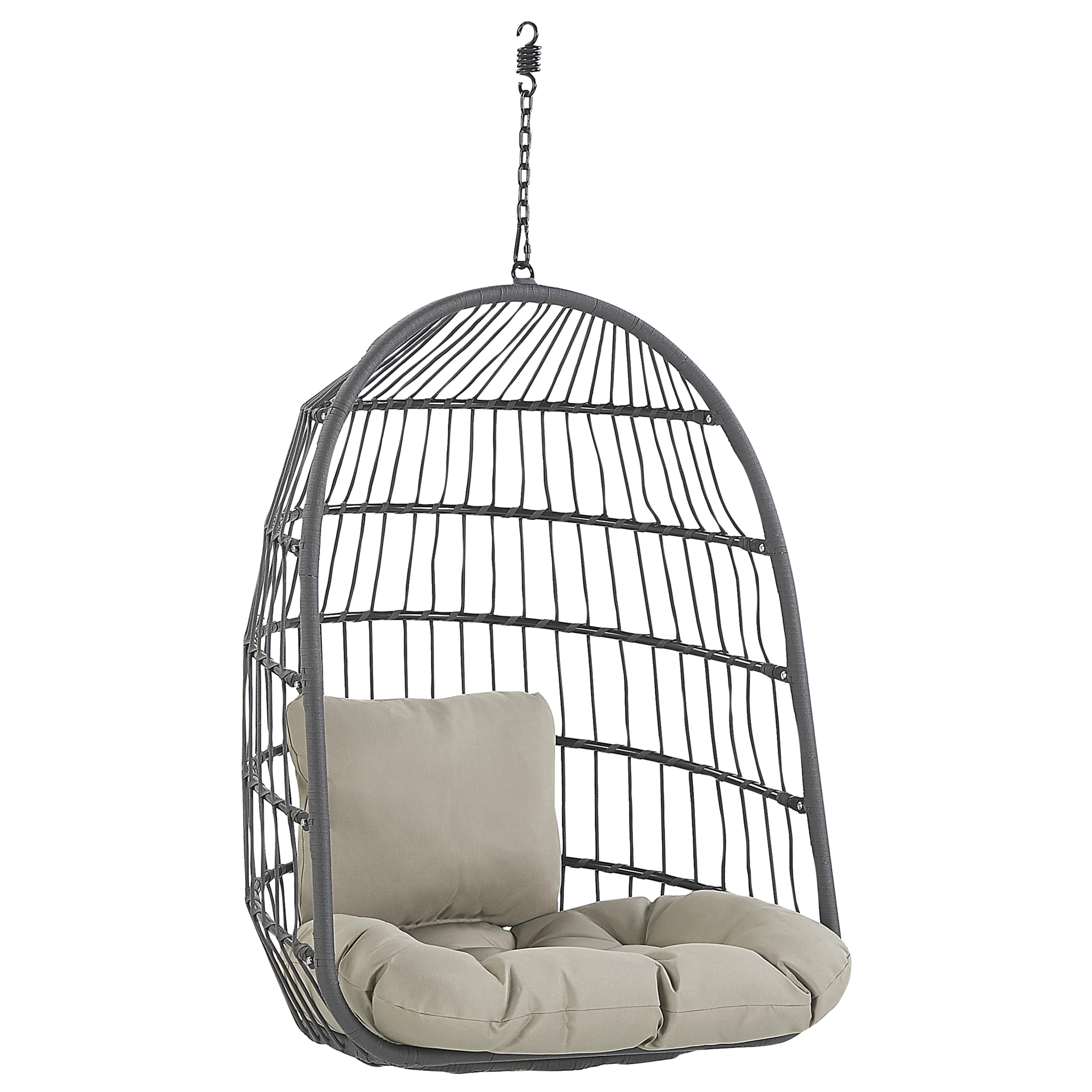 Fauteuil Suspendu Gris avec Coussin et Support Noir 102 cm en Métal et Rotin Très Confortable pour Extérieur Style Boho Beliani