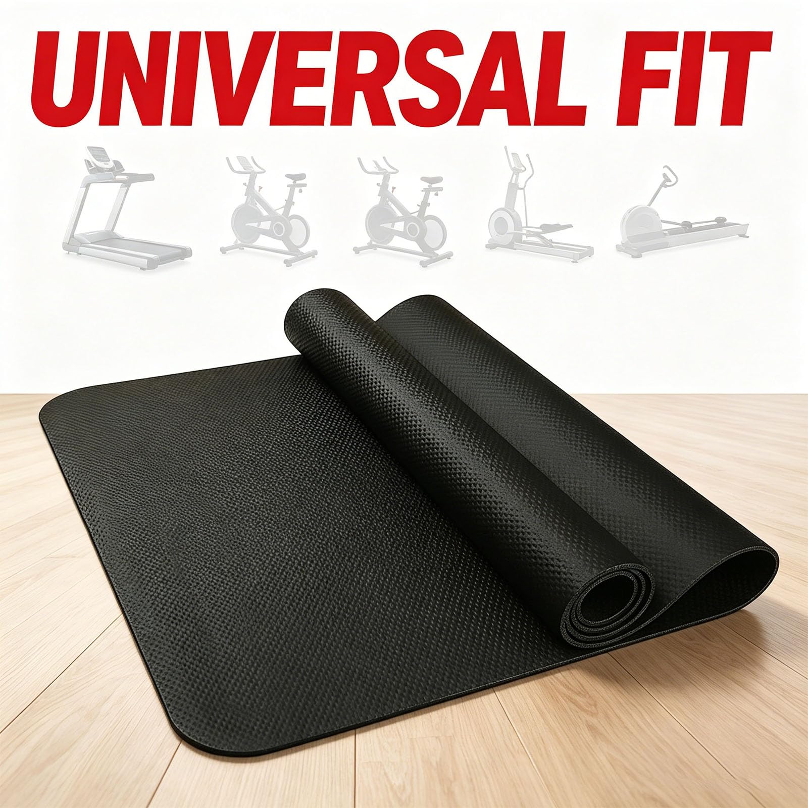 Tapete para cinta de correr, resistente de 4 mm, NBR antivibración, reducción de ruido, para suelos de madera dura, impermeable, antideslizante, para gimnasio y uso doméstico
