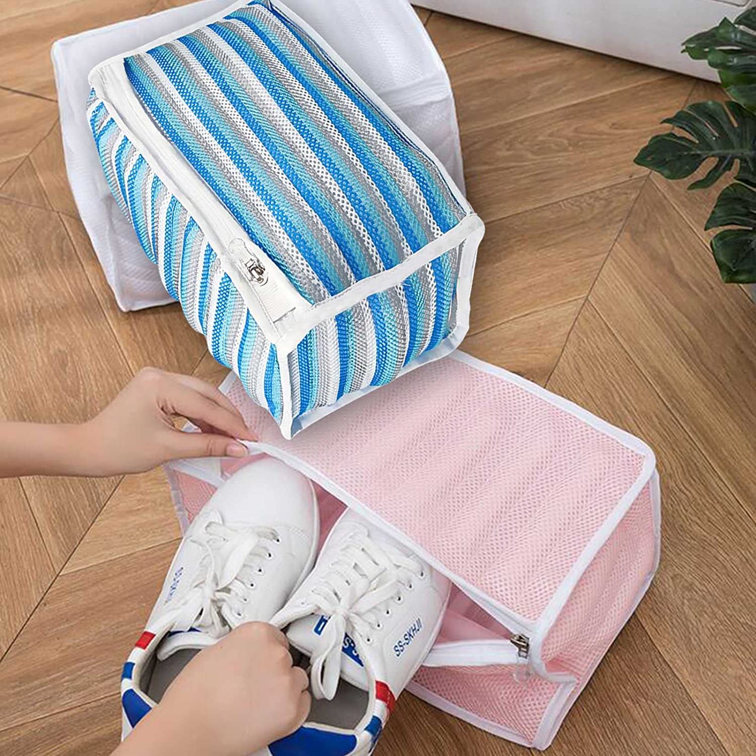 Bolso de lavandería de zapatos de 4 piezas, bolsa de secador de lavandería de malla, lavadora y bolsa de zapatos con cremallera for proteger la ropa delicada, adecuado for el almacenamiento y el viaje