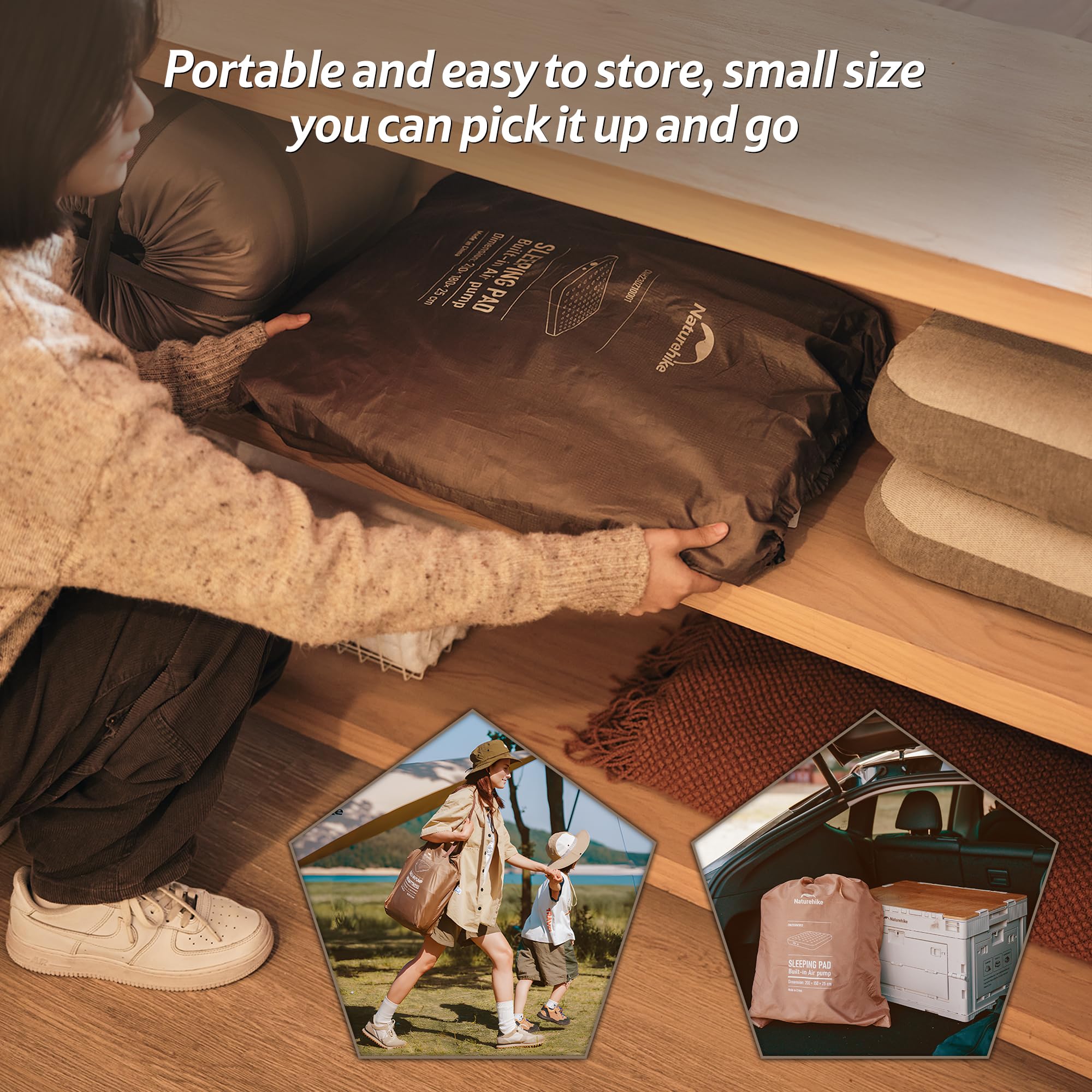 Naturehike Luftmatratze 3 Personen Selbstaufblasend 200x180x45cm mit Akkupumpe Camping