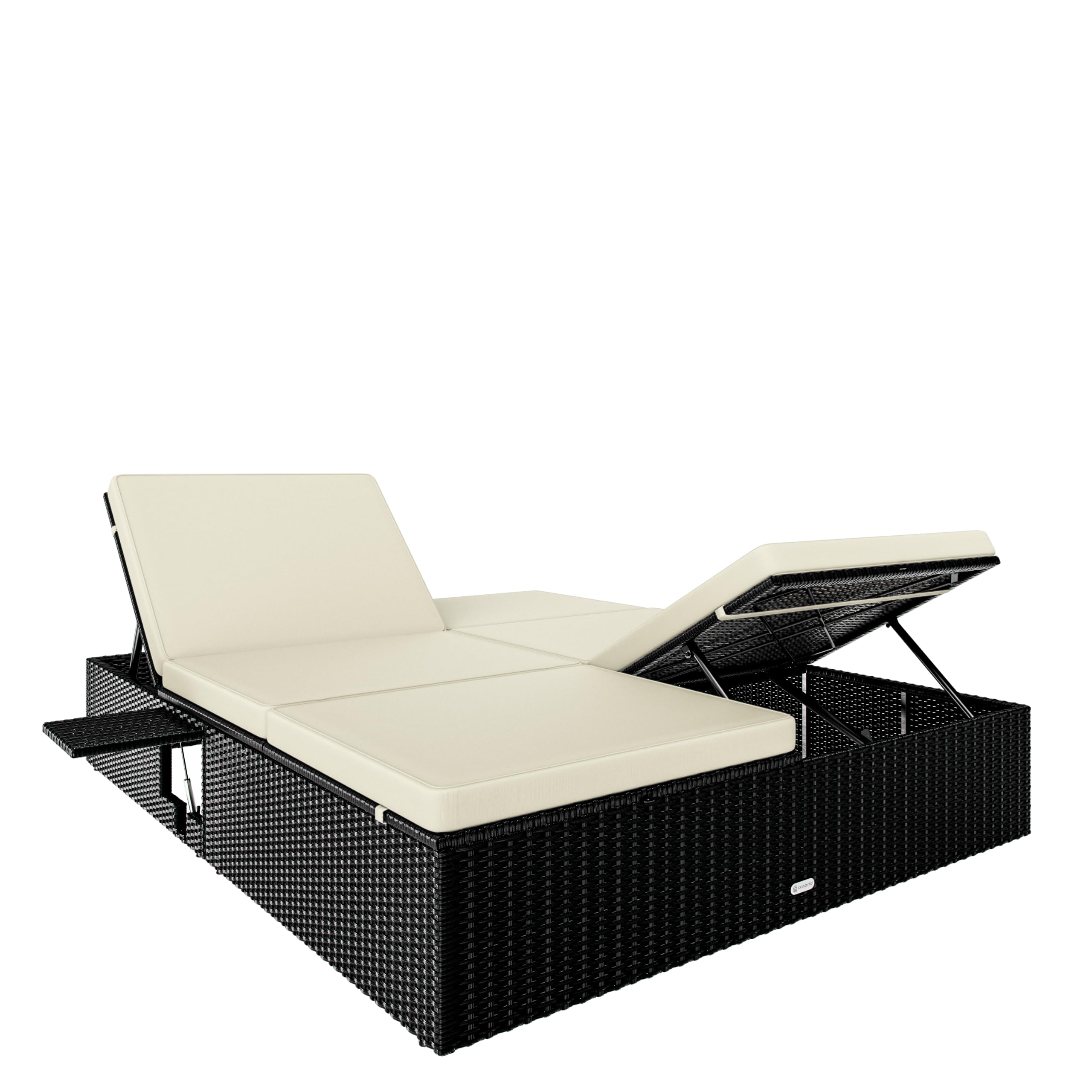 Casaria Sonnenliege Polyrattan 2 Personen | 200x160 cm, Wetterfest, Gartenliege, 220 kg Belastbar, Liegestuhl, Verstellbar, Schwarz-Creme, Wetterfest & flexibel