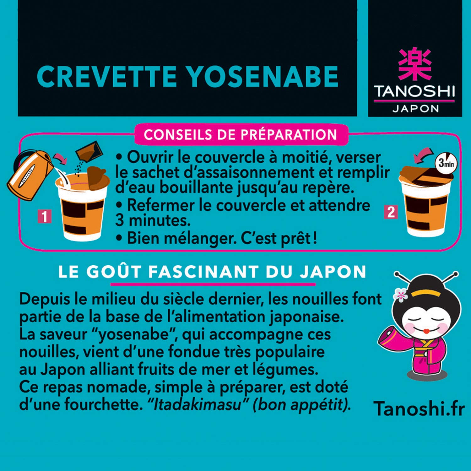 Tanoshi Copa japonesa instantánea fideos Yosenabe camarones 65 g para 1 persona 8 unidades