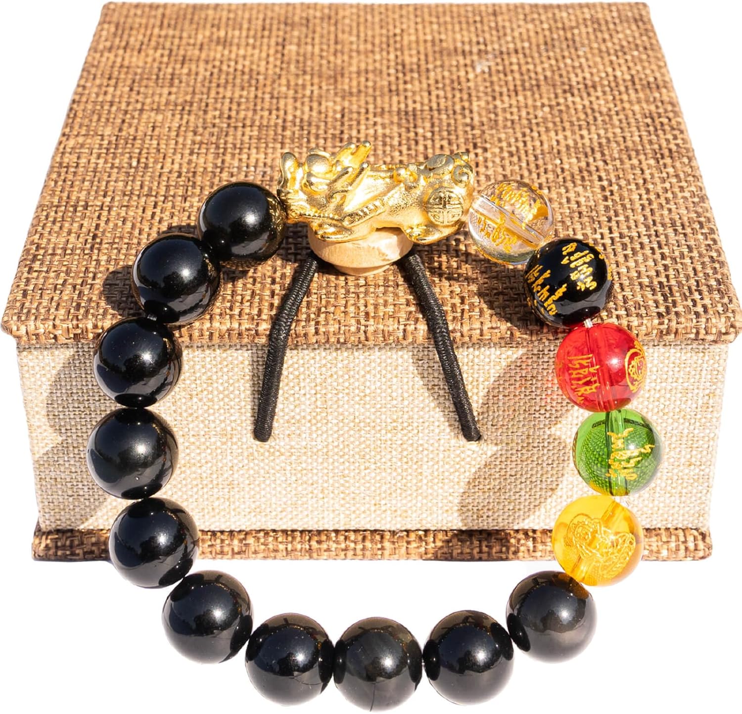 24K Gold Plated PiXiu Dragon Bracelet Feng Shui Bracelet, Obsidian Bracelet Dragon Protection for Men Women, Meditation Prayer Beads Bracelets Meaning to Attract Wealth and Good Luck(12mm)