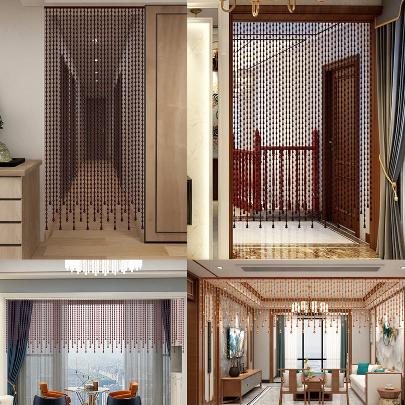 Rideau en Perles en Bois Naturel,Cloisons Placards Rideaux,Rideau Perlé en Bois Fait à La Main,Rustique Décor,Taille Personnalisable (21 Strands-65x40-60cm)