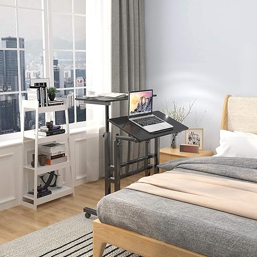 Miniatura 5 de sogesfurniture Escritorio móvil de pie para computadora portátil con ruedas, escritorio ajustable para computadora de pie o sentado, negro 101-BK