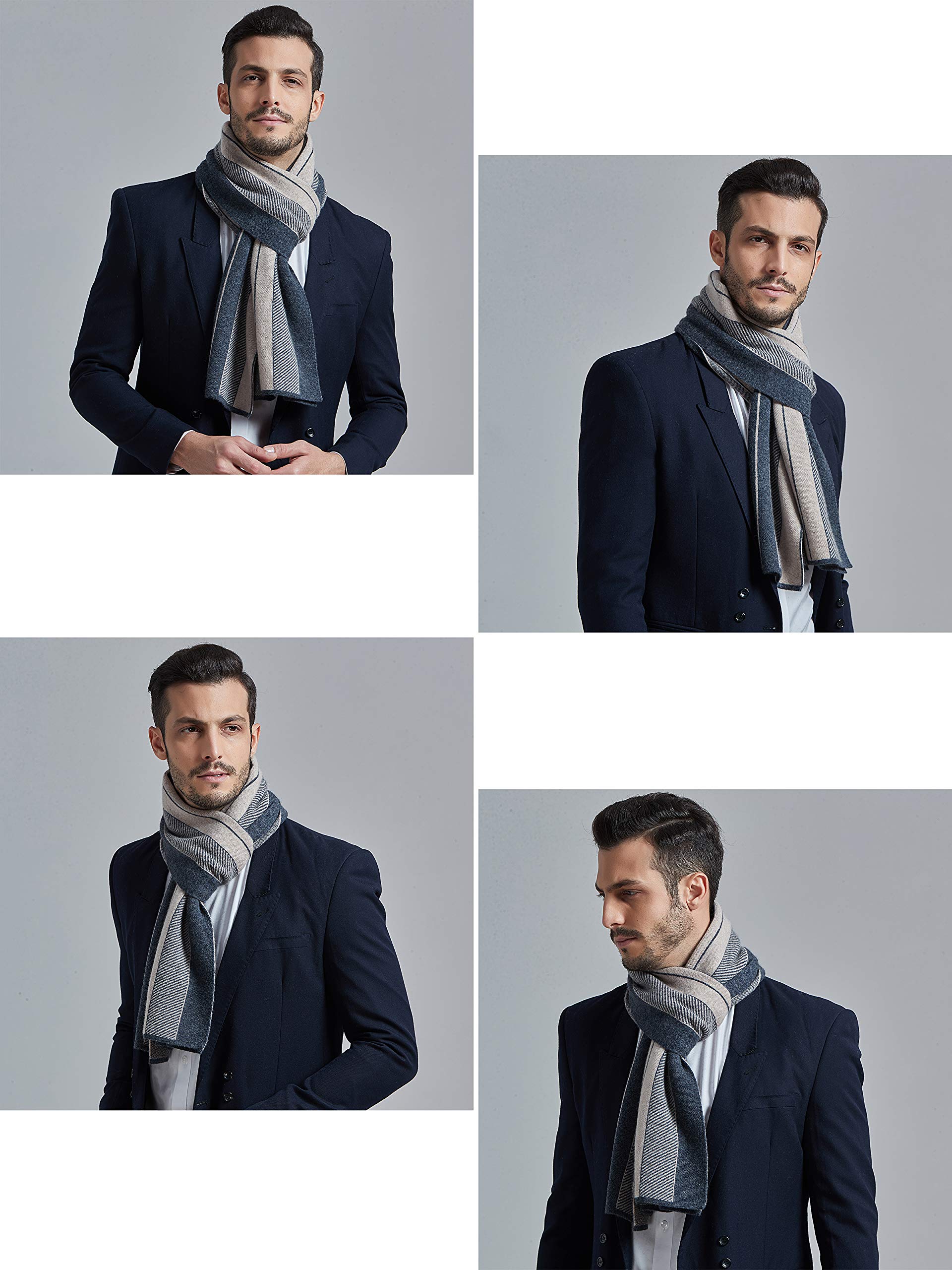Elegante Sciarpa Cashmere da Uomo con 35% Cashmere e 65% Lana Misto Sciarpa a Maglia di Lana da Uomo Super Calda Morbida Casual Business - a Quadretti a Righe