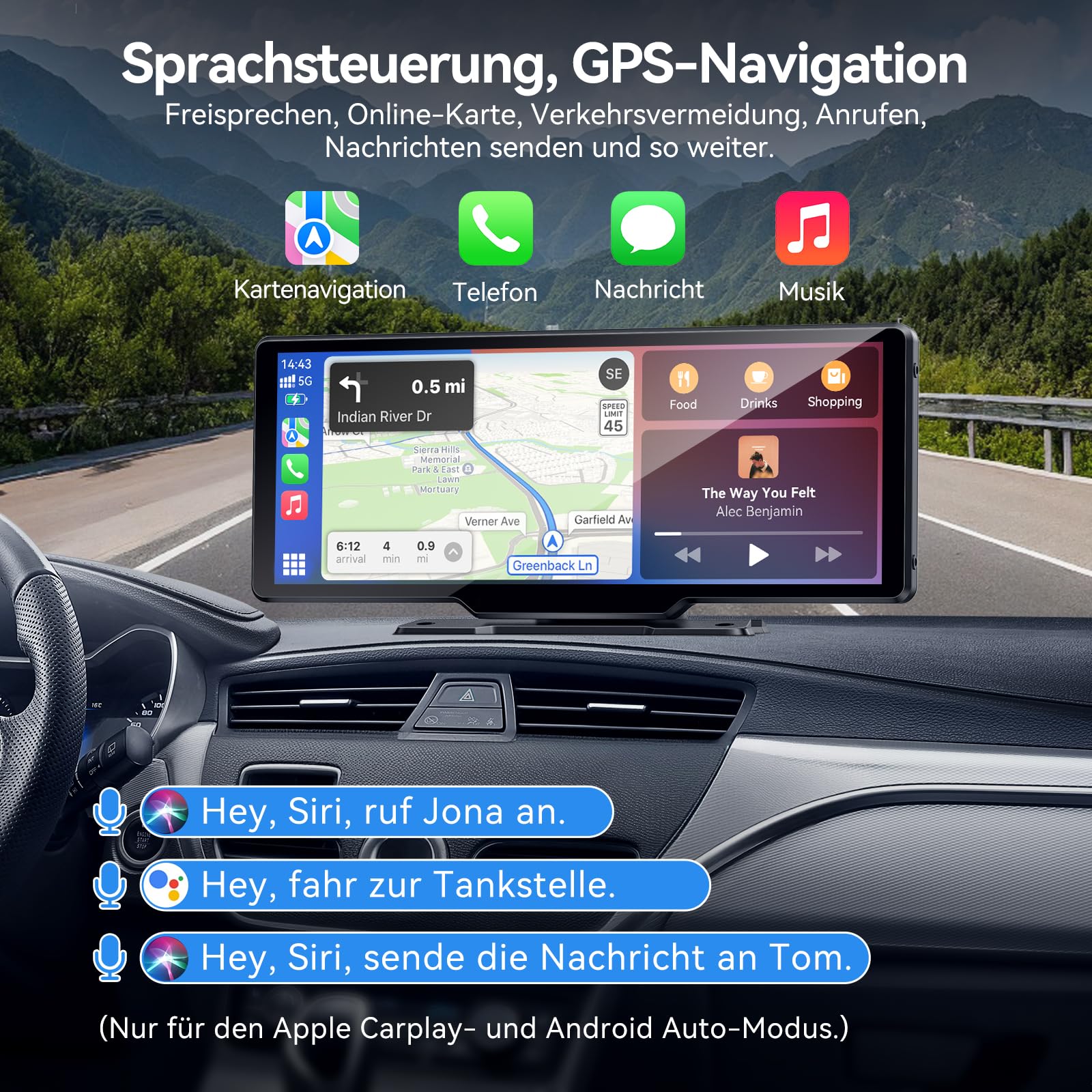 CarPlay & Android Auto Display Car Stereo, Apple Carplay Display mit rückfahrkamera, 10.6" IPS-Touchscreen, OTA-Updates, Airplay, Super Link, GPS Navigation, Siri &G00gle, BT-Audio, FM, AUX