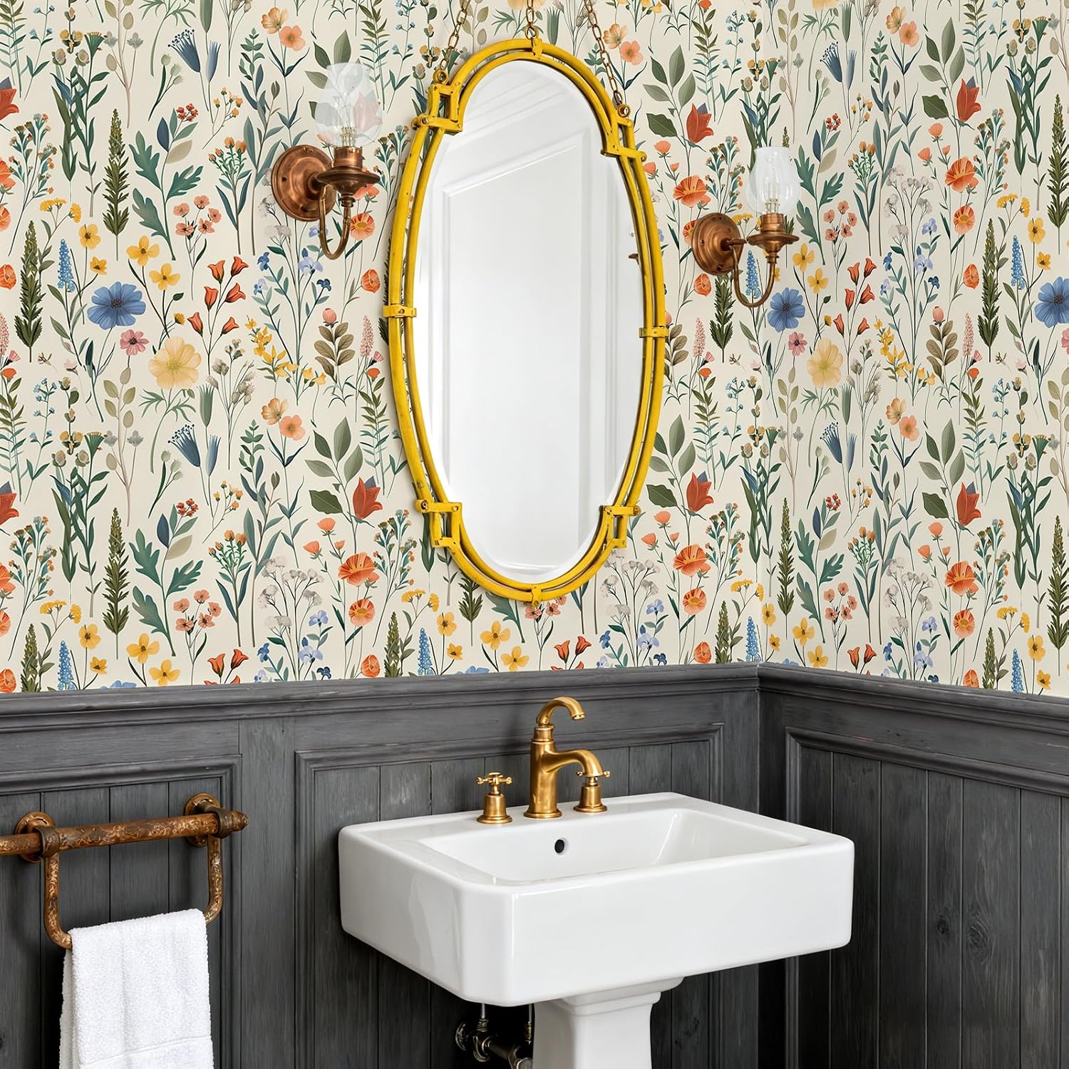 VEELIKE Cottage Wildflowers Peel and Stick Wallpaper Vintage Meadow Floral Wallpaper for Girls Bedroom Bathroom 17.7''x118'' Self Adhesive Removable Floral Contact Paper for Walls Cabinets Drawers