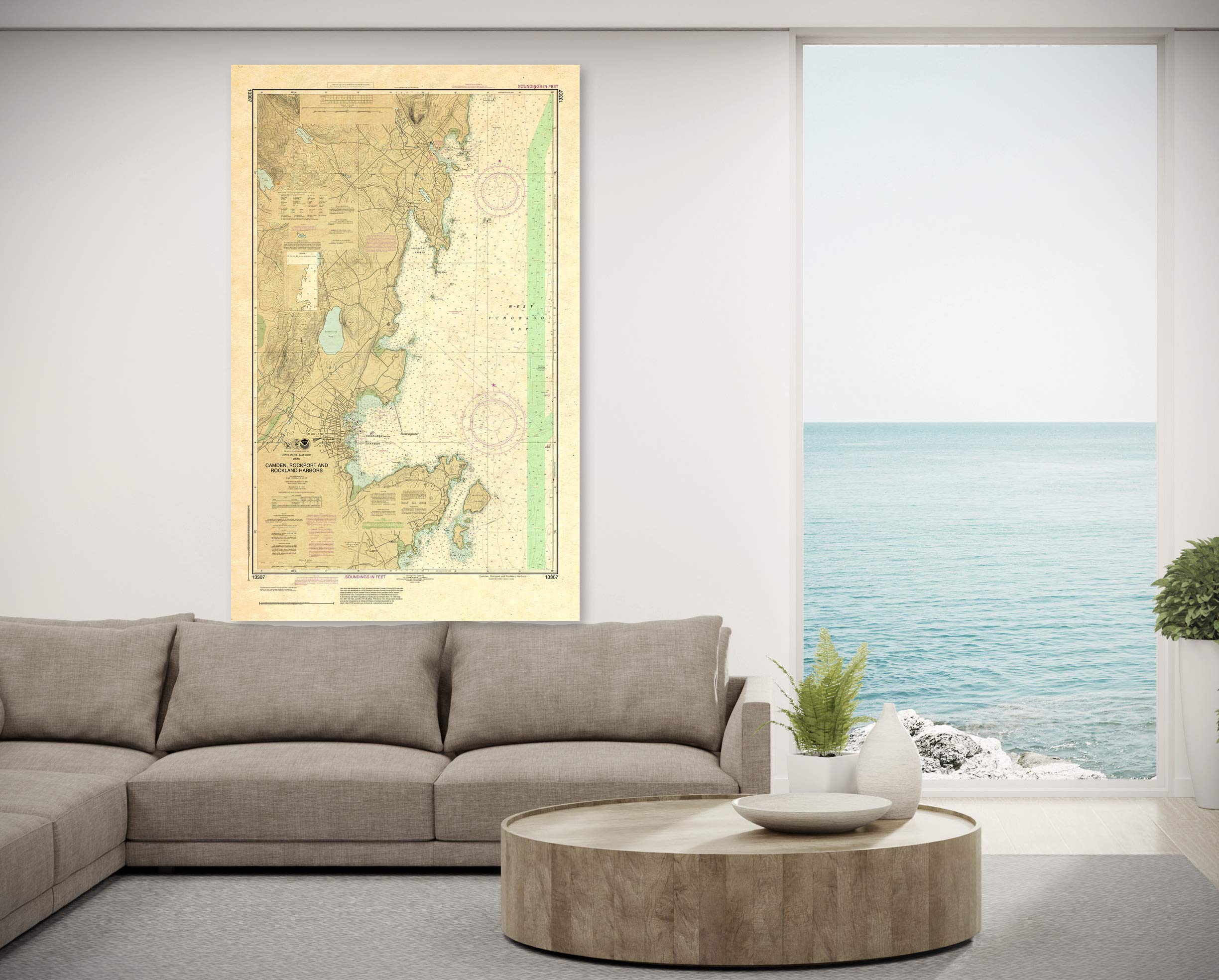 Paradise Cay Publications, Inc. Antiqued NOAA Chart 13307: Camden: Rockport and Rockland Harbors