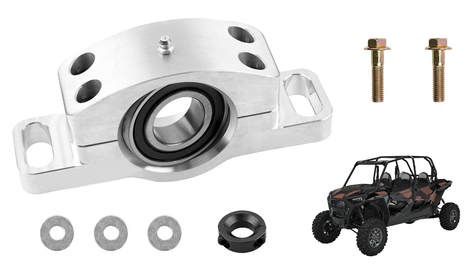 Image of Driveshaft Carrier Bearing Kit Compatible with Polaris RZR S /S4 /XP /900 /1000 Heavy Duty Carrier Bearing, Replace 3514900, 3515075, 3514806 Silver