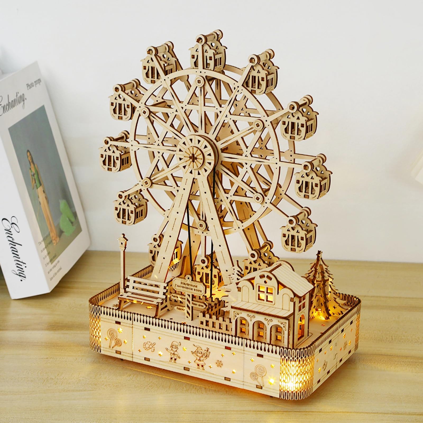 Puzzle 3D in Legno Ruota Panoramica Musicale per Adulti | Kit Creativo DIY da Montare, Gioco Relax, Natale o Compleanni