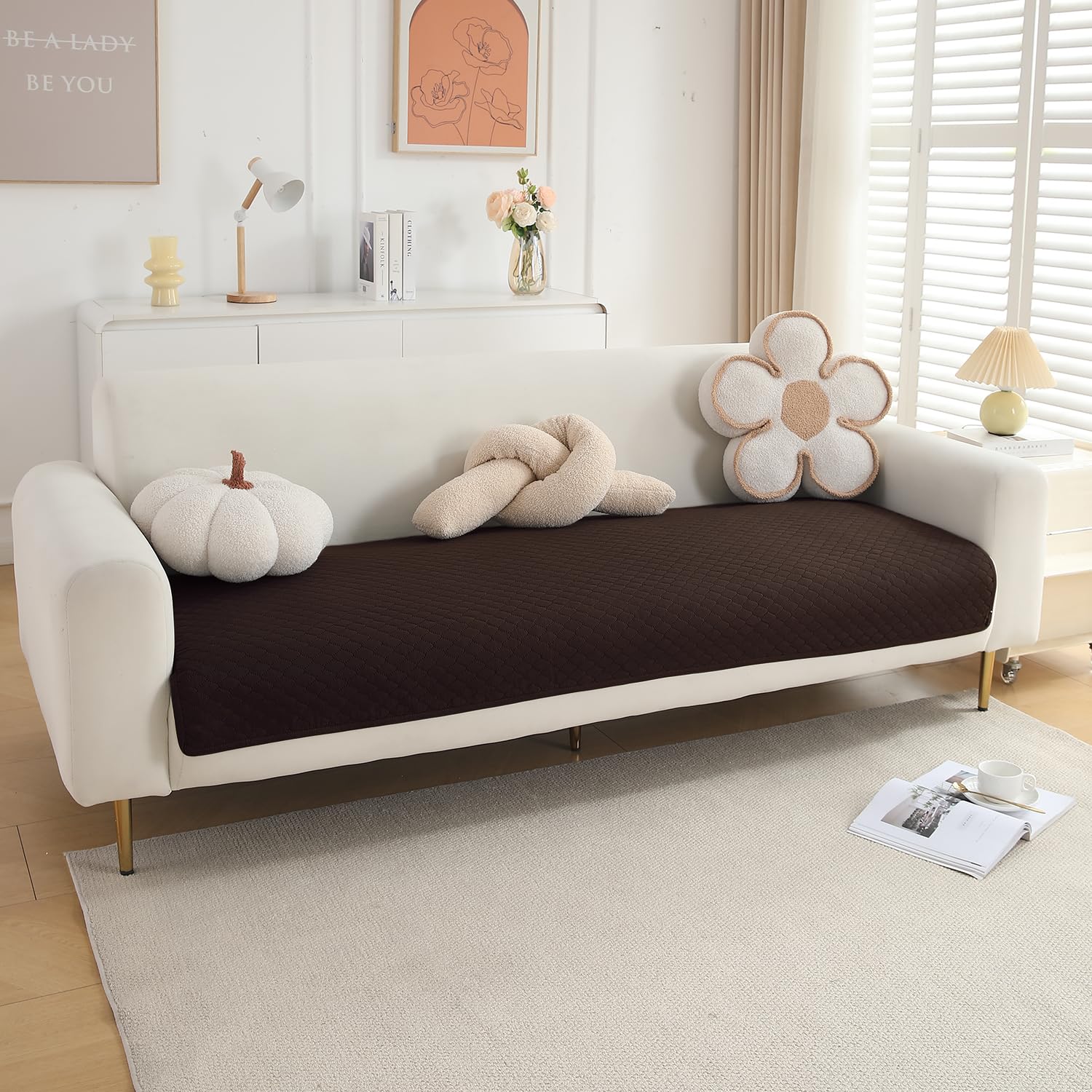 HOKIPO Polyester Quilted Sofa Cover Mats for 1/2/3 Seater Sofa and L Shape. Make Your Own Sofa Cover Set, Mat Length 90(D) X 120(L) Cm, Dark Brown (NEW-In-720-Dbr)-image-48