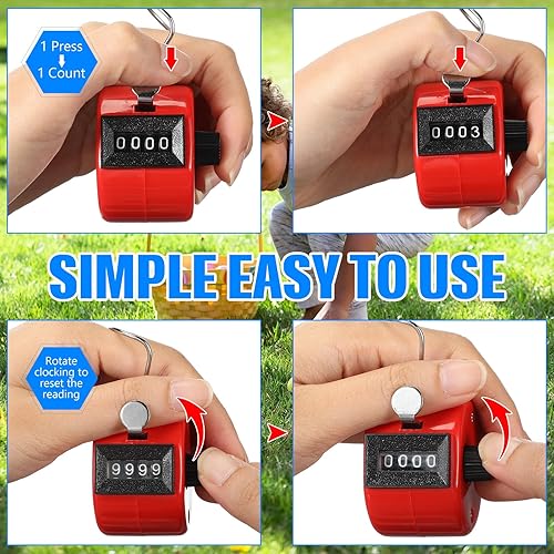 Miniatura 4 de TOODOO Paquete de 6 contadores de mano de 4 dígitos mecánicos de palma, contador de clics de plástico con anillo de dedo de metal para contar