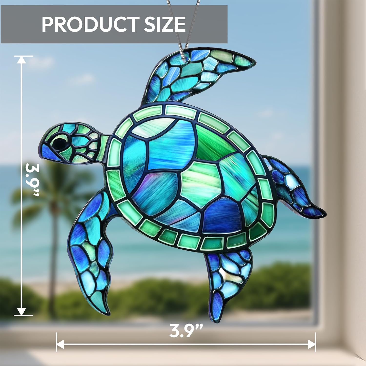 Sea Turtle Acrylic Suncatcher Ornament with Story Card, Sea Turtle Gifts for Women, Beach Gifts for Women, Beach Christmas Ornaments for Tree, White Elephant Presents for Friendship (Blue Sea)