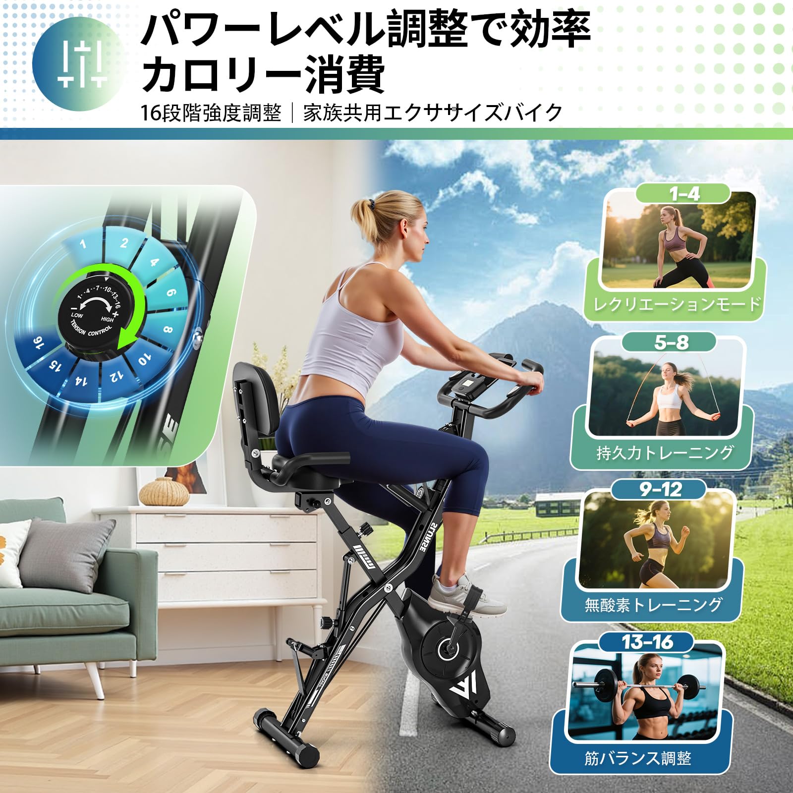 Amazon.co.jp: エアロバイク 家庭用 静音 フィットネスバイク 5機能 
