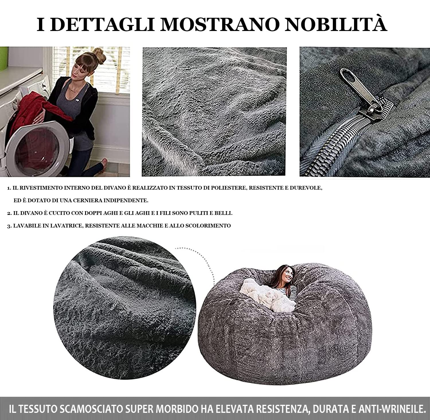 Puff Poltrona a Sacco Fodera per Pouf a Sacco da Esterno Puff Bean Bag Chair XXL Senza Imbottitura Gigante in Tessuto per Adulti Bambini, Pouf da Soggiorno, Grande Poltrona Copertura