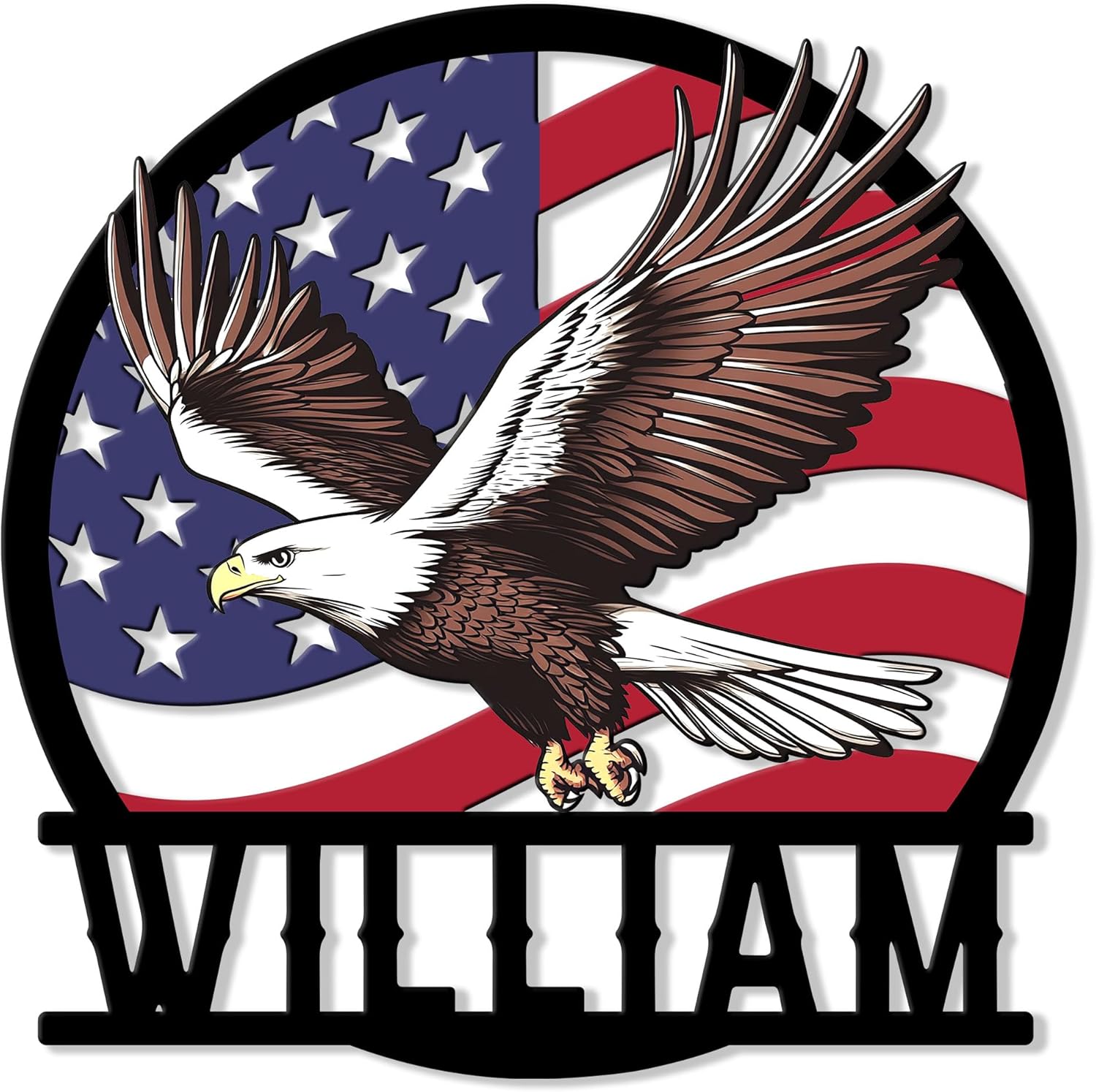 Independence Day Personalized Eagle Sign – Custom Name Metal Wall Decor with USA Flag & Bald Eagle – Great for July 4th, Porch, Yard, or Patio Decoration