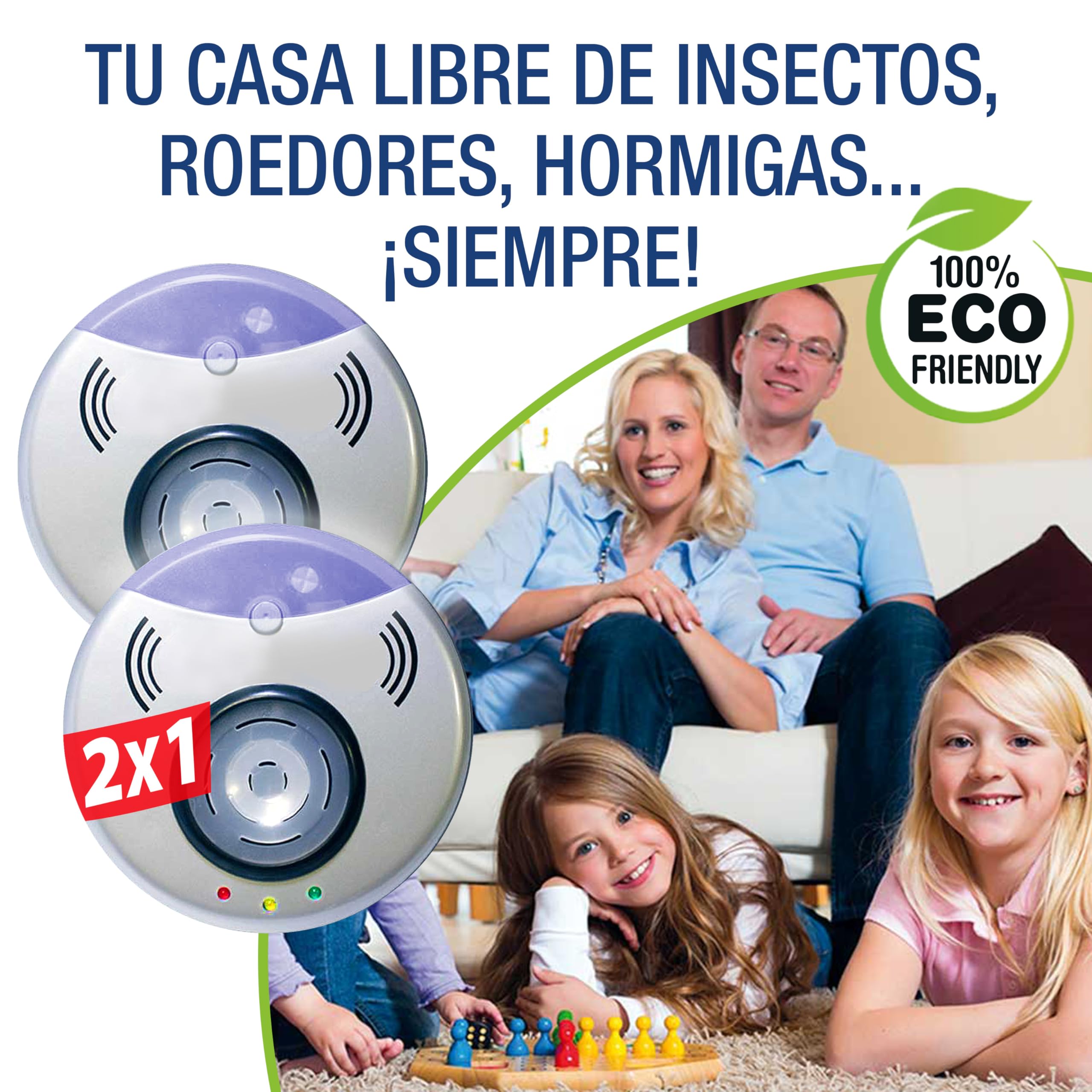 GALERIA DEL COLECCIONISTA ATILA Reject Enchufe ultrasónico Repelente de Insectos, Roedores, Ahuyentador de Mosquitos, Cucarachas, Control de plagas electrónico, Cobertura 300m2, Pack 2x1