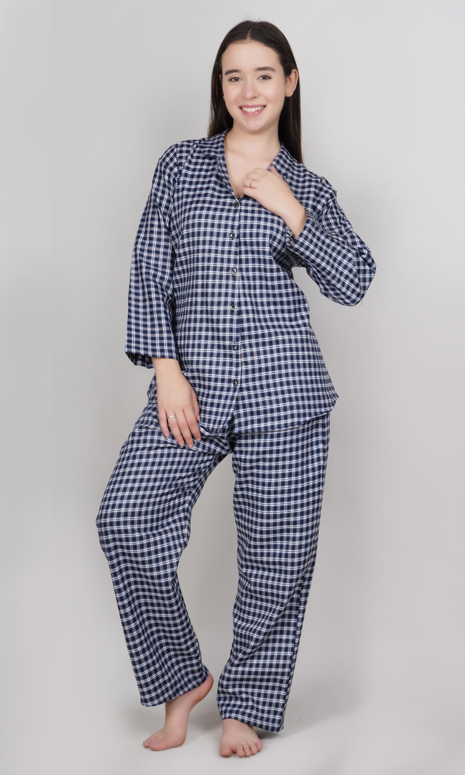 HOUSE OF MD Women's Woollen Full Sleeve Night Suit with Lapel Collar (Blue, XL) - Image 2 thumbnail