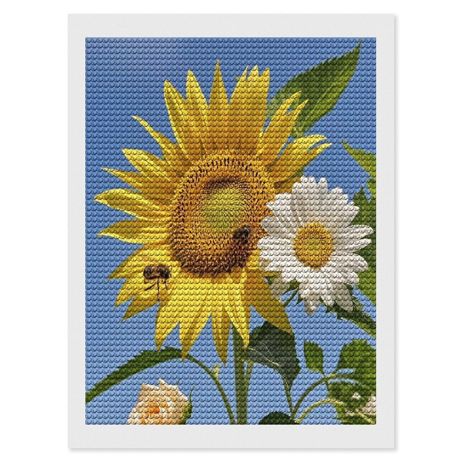 FekiLoot Bees Sunflowers Daisy Rose Flowers Diamond Painting Kits for Adults Round Paint with Diamonds Pictures Gem Art Painting Kits Personalized Diamond Art Full Drill for Beginners Home Wall Decor