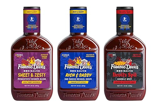 Famous Dave's Paquete variado de barbacoa con Devil's Spit, Sweet & Zesty and Rich & Sassy, Grill, Smoke, Bake, 20 onzas, paquete de 3 unidades
