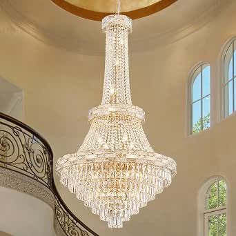 25-Light Gold Crystal Chandelier, 3-Layer High Ceiling Hanging Modern Large Light Fixture for Entryway, Foyer, Staircase, Living Room