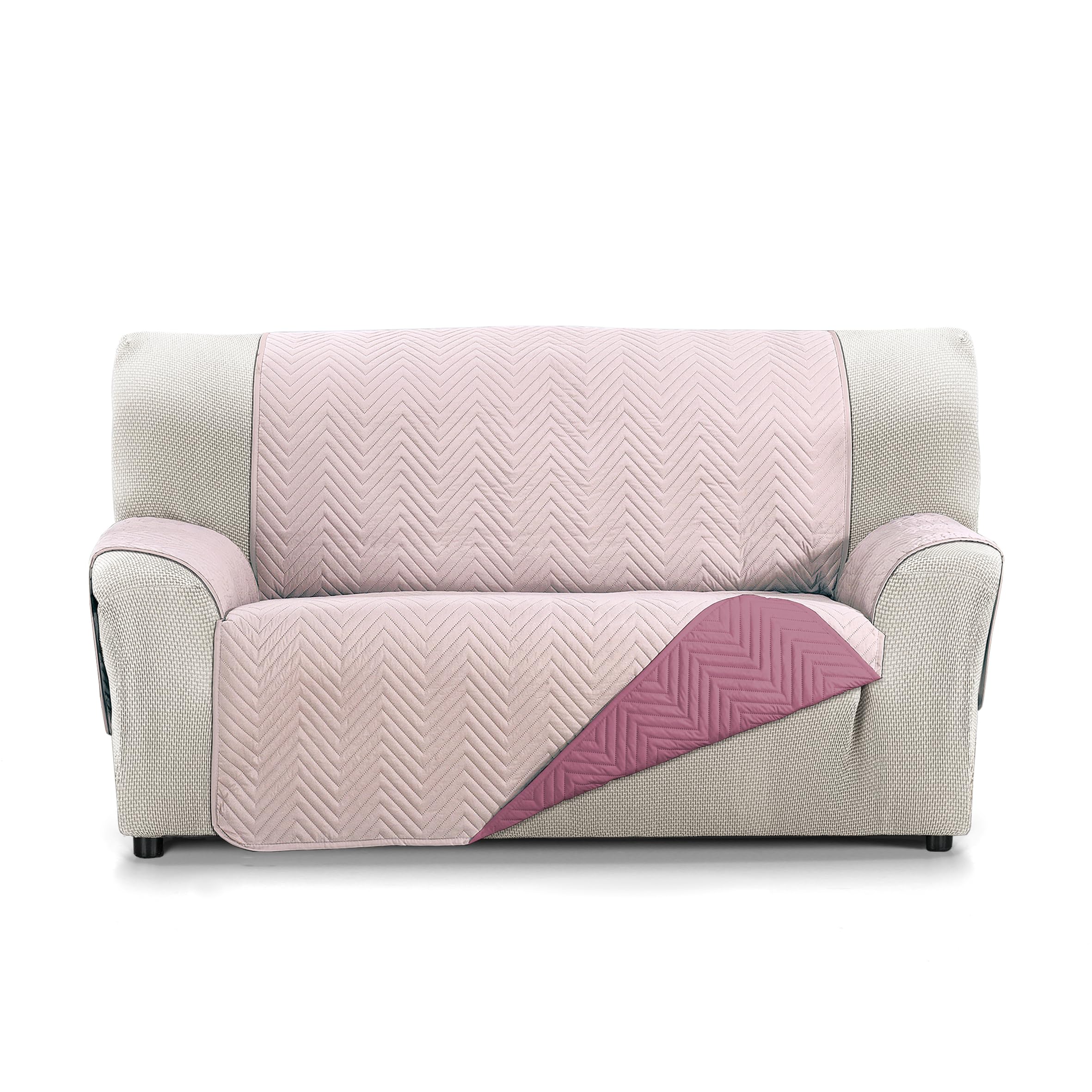 Martina Home Milano Cover Sofa Cover, Quilted Reversible 2 Seater Sofa Protector Aubergine/Salmon